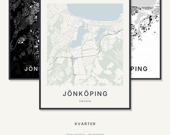 Jönköping Map Print, Wall Art, Printable, Digital Download, Minimalist City Map, Scandi Poster, Housewarming Gift