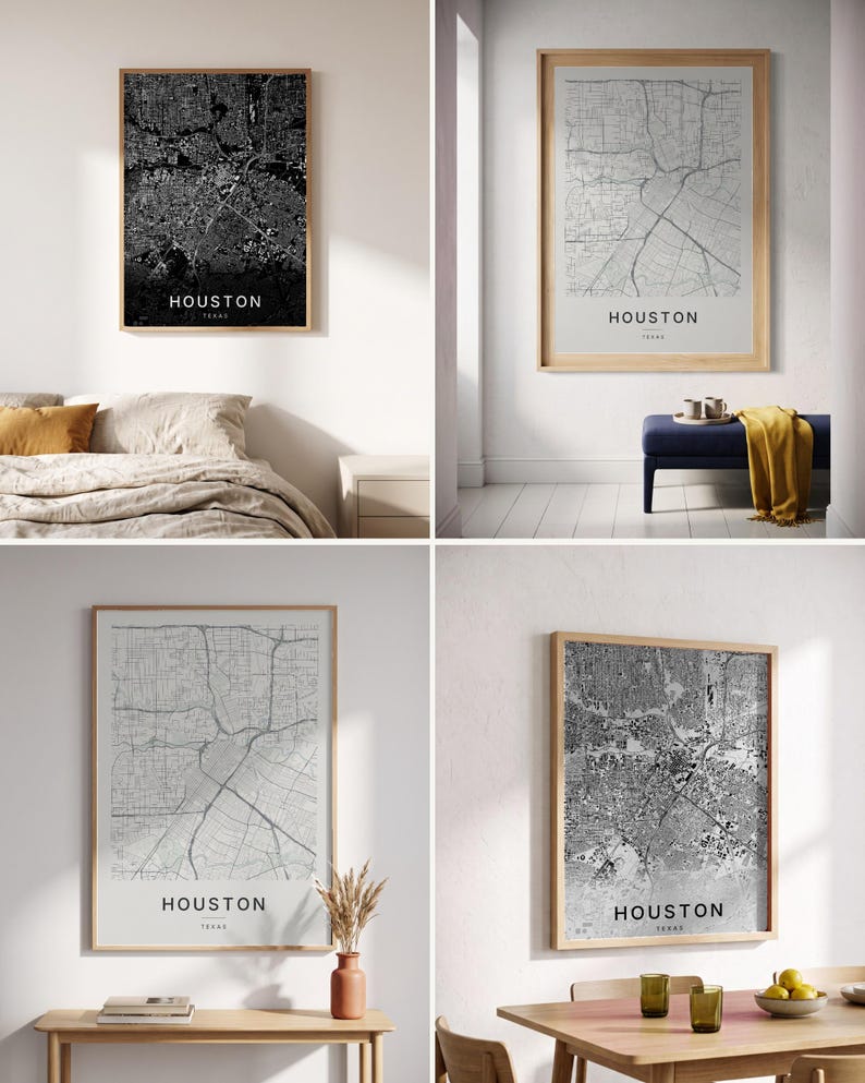 Houston map wall art — Listing image 02 — colorways