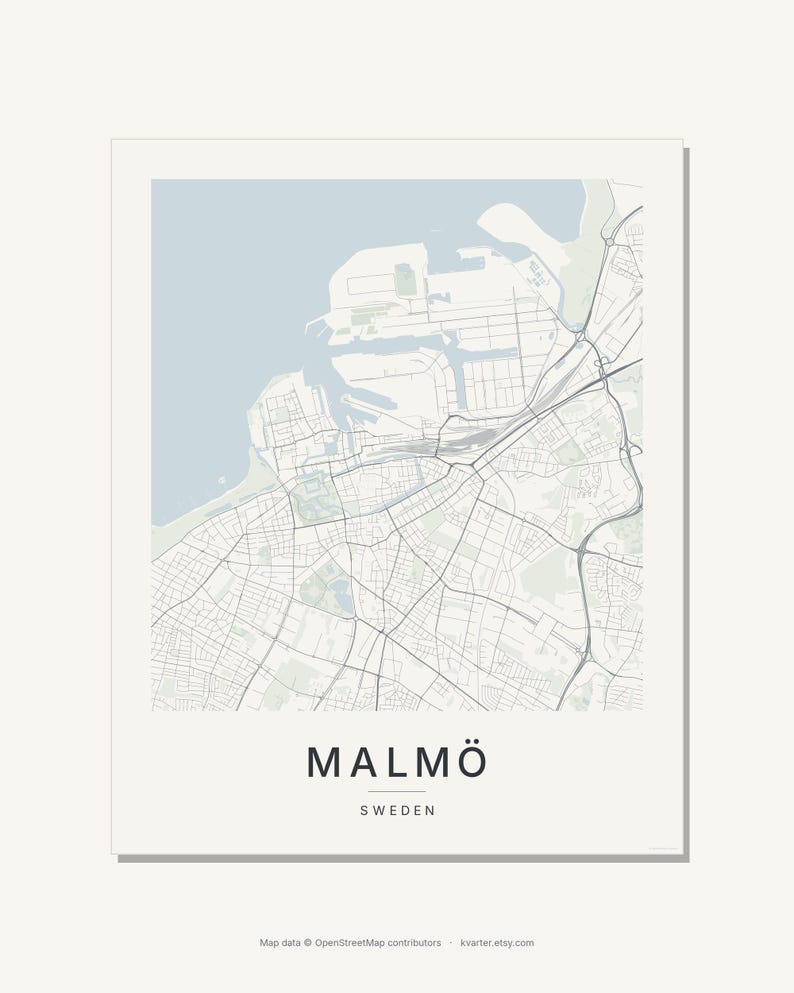 Malmö Map Print, Wall Art, Printable Digital Download, Minimalist City Map, Scandi Poster, Housewarming Gift image 3