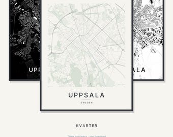 Mapa Uppsali, wydruk, plakat Uppsali, skandynawska sztuka ścienna, minimalistyczna mapa miasta, Szwecja do druku, pobranie cyfrowe, prezent na parapetówkę
