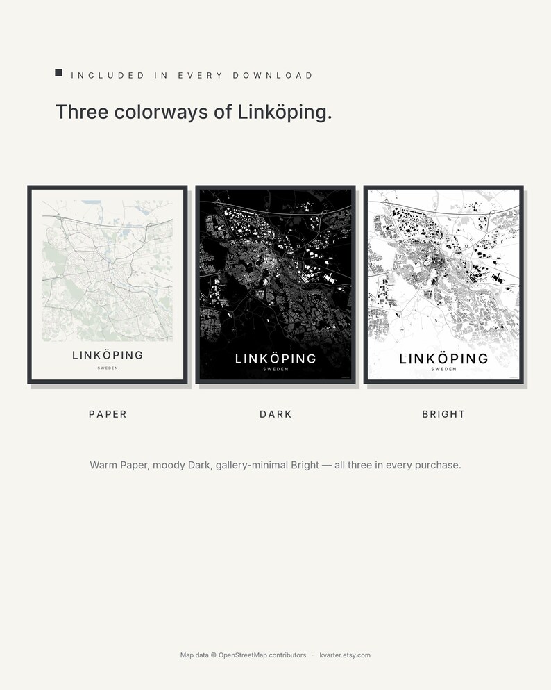 Carte de Linköping à imprimer, affiche de la ville, décoration murale à imprimer, carte minimaliste de la ville, téléchargement numérique, décoration scandinave, cadeau de pendaison de crémaillère image 2