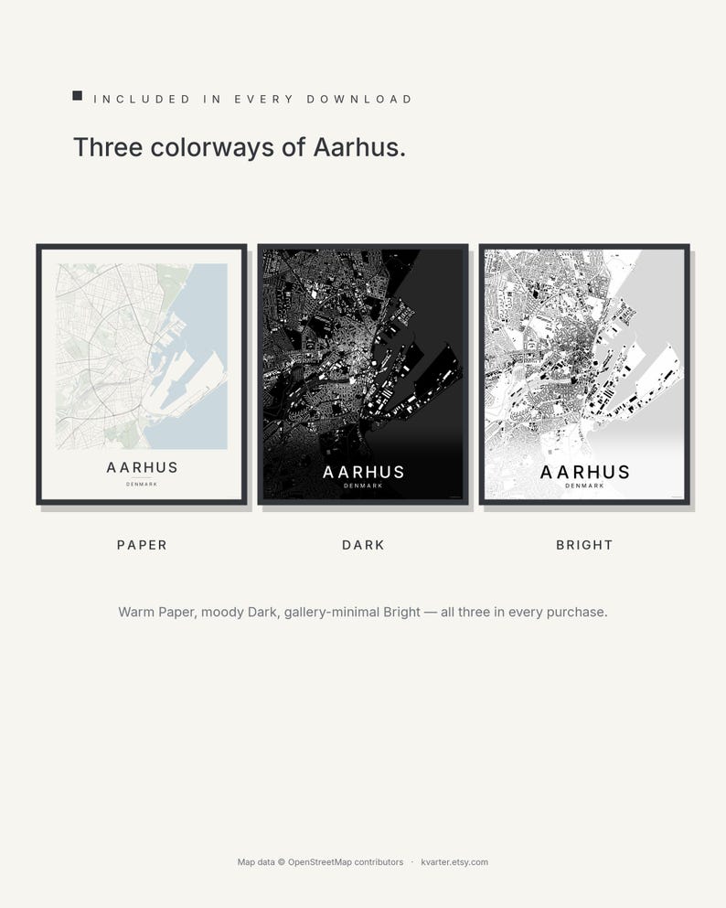 Aarhus Map Print, Wall Art, Printable, Digital Download, Minimalist City Map Poster, Scandi Housewarming Gift image 2