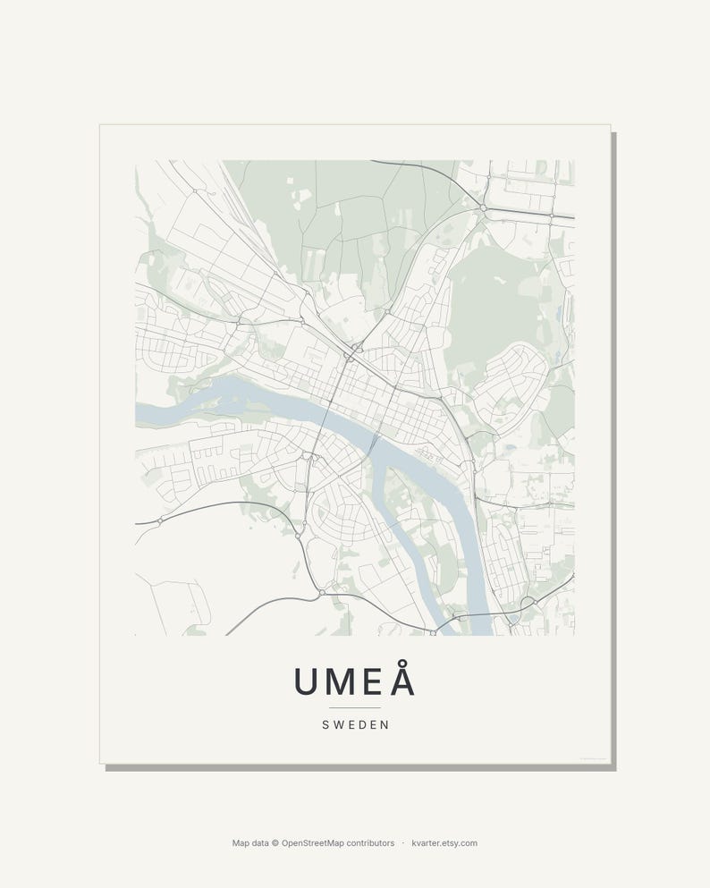 Umea Map Print, Umea Poster, Wall Art, Printable, Digital Download, Minimalist City Map, Scandi (Umeå) image 3