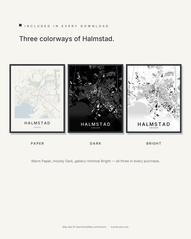 Halmstad Map Print, Wall Art, Printable, Digital Download, Minimalist City Map Poster, Scandi, Housewarming Gift image 2