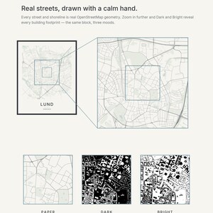 Lund Map Print, City Poster Wall Art, Printable Digital Download, Minimalist Scandinavian City Map, Housewarming Gift image 3