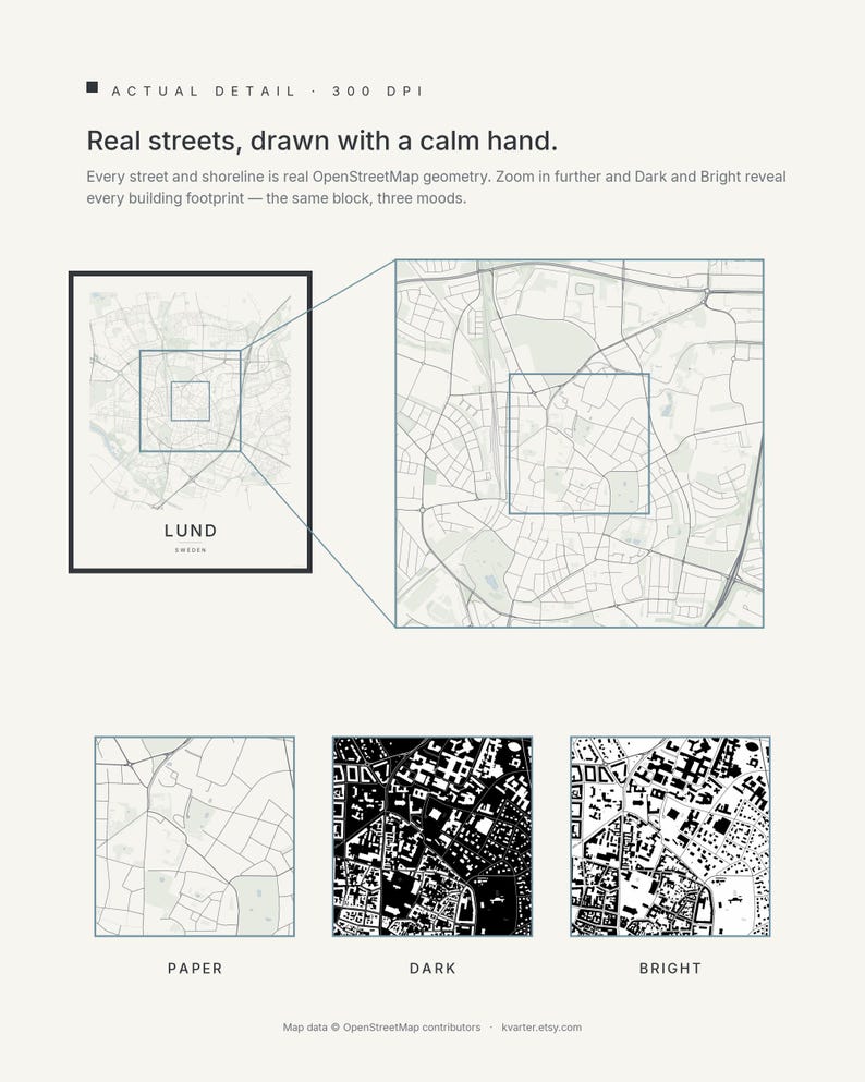 Lund Map Print, City Poster Wall Art, Printable Digital Download, Minimalist Scandinavian City Map, Housewarming Gift image 3