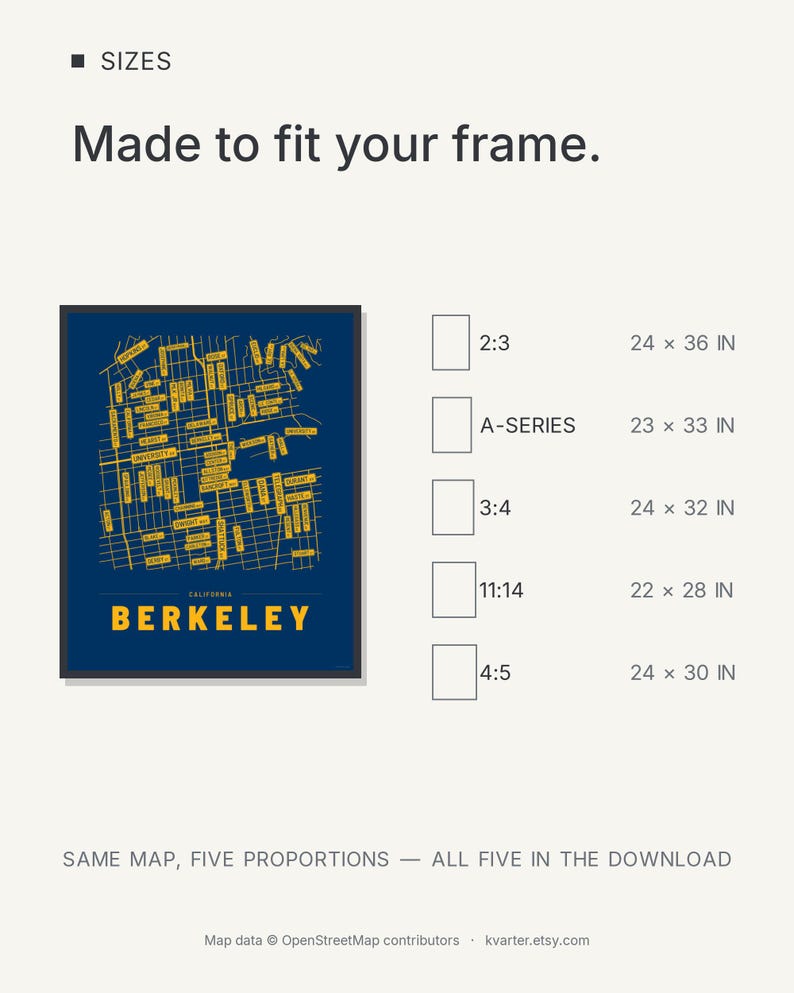 Berkeley map wall art — Listing image 08 — sizes