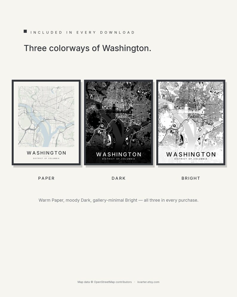 Washington map wall art — Listing image 02 — colorways
