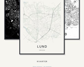 Lund Map Print, Wall Art, Printable, Digital Download, Minimalist City Map, Scandi Poster, Housewarming Gift