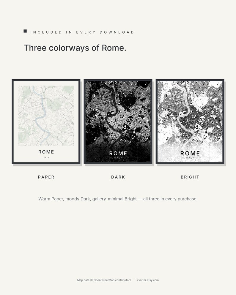 Rome map wall art — Listing image 02 — colorways
