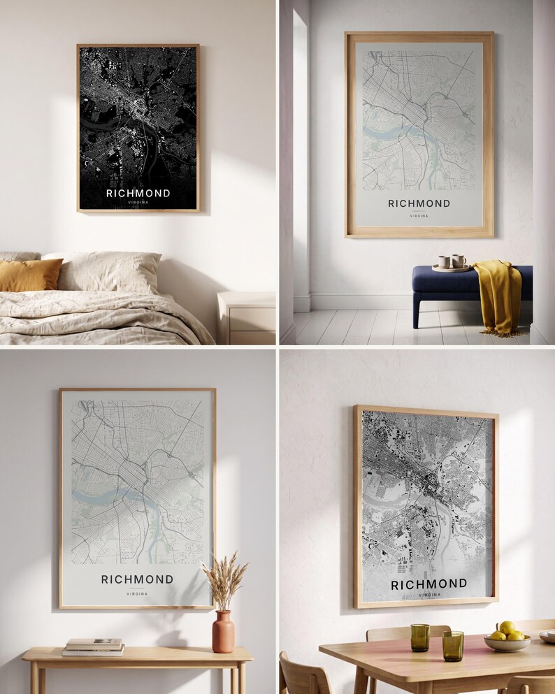 Richmond map wall art — Listing image 02 — colorways