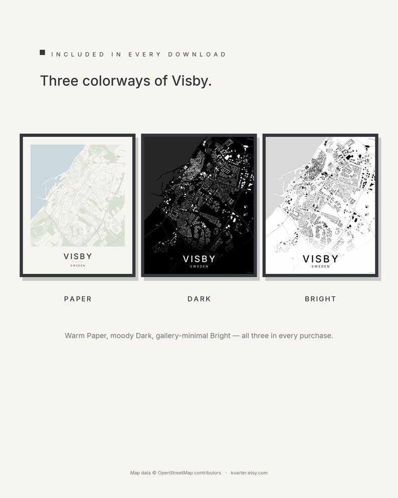Visby Map Print, Wall Art, Printable, Digital Download, Minimalist City Map, Scandi Poster, Housewarming Gift image 2