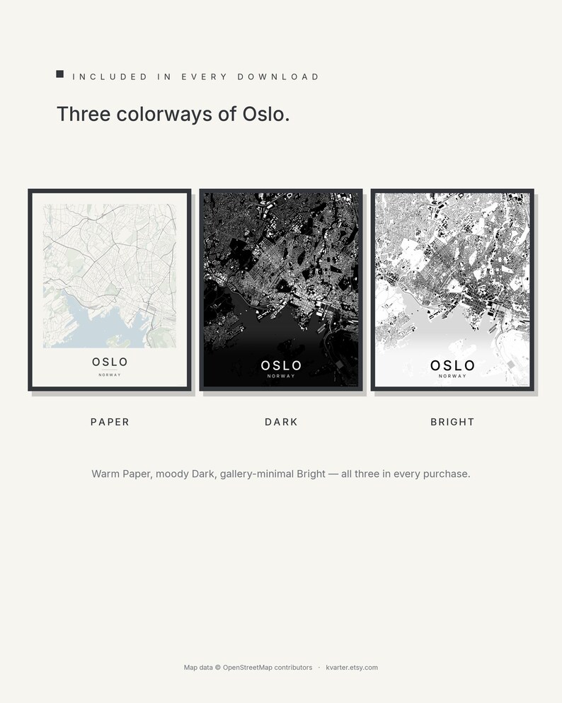 Oslo Map Print, Printable Wall Art, Oslo Poster, City Map Digital Download, Minimalist Scandi Decor, Housewarming Gift image 2