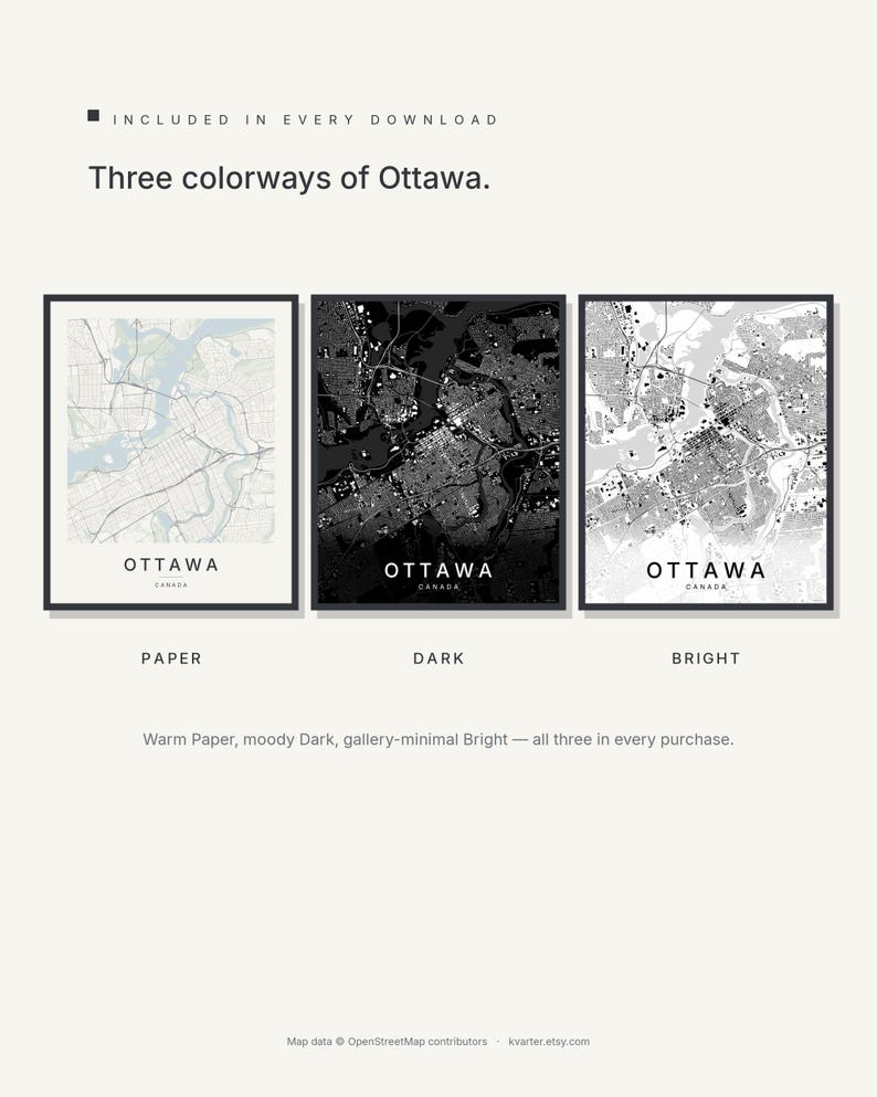 Ottawa map wall art — Listing image 02 — colorways