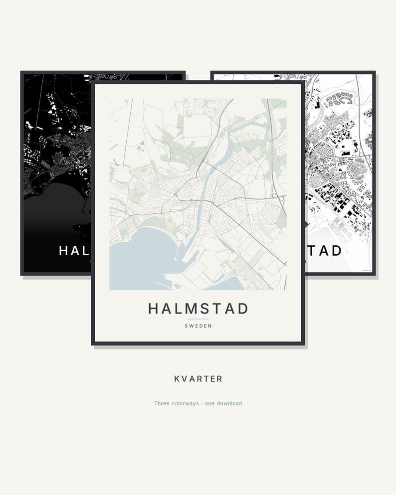 Halmstad Map Print, Wall Art, Printable, Digital Download, Minimalist City Map Poster, Scandi, Housewarming Gift image 1