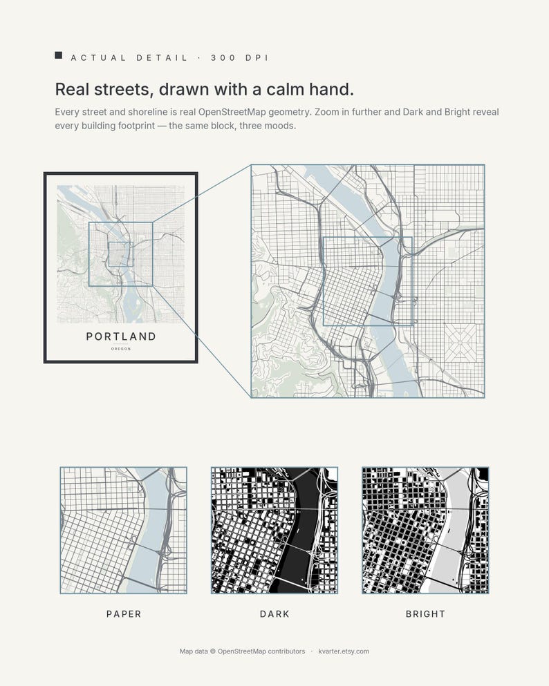 Portland map wall art — Listing image 04 — detail