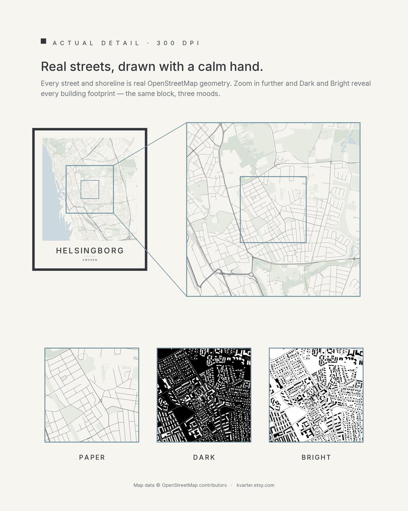 Helsingborg-Stadtplan als Kunstdruck, Wandbild zum Ausdrucken, Digitaler Download, Minimalistisches Stadtplan-Poster, Skandinavische Deko, Einzugsgeschenk Bild 4