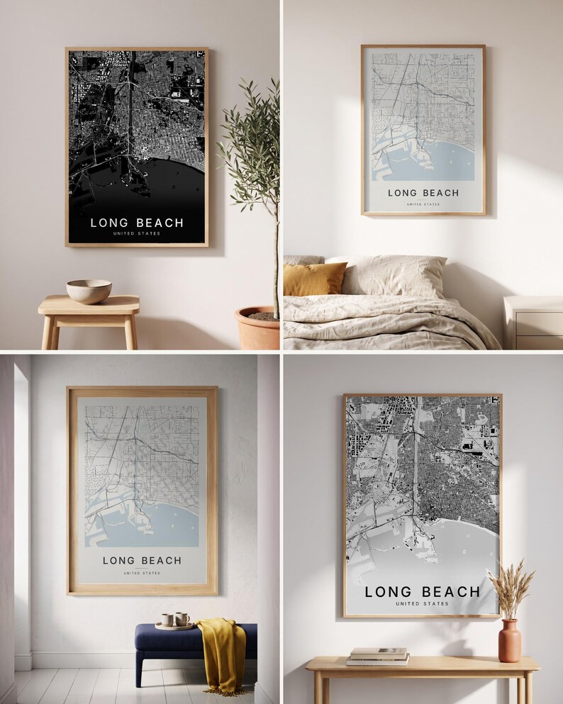 Long Beach map wall art — Listing image 02 — colorways