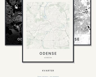 Odense Map Print, Wall Art, Printable, Digital Download, Minimalist City Map, Scandi Poster, Housewarming Gift