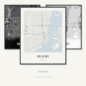 Miami Map Print, Miami Poster, Modern Wall Art, Minimalist City Map, United States Printable, Digital Download, Housewarming Gift