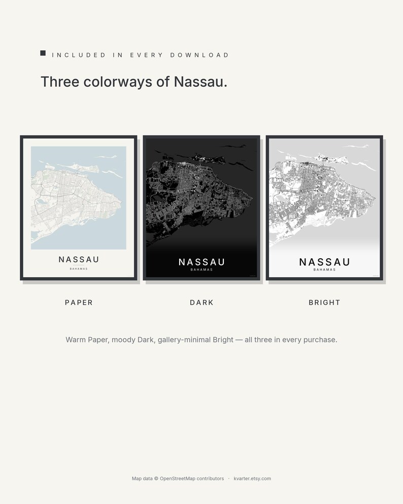 Nassau map wall art — Listing image 02 — colorways
