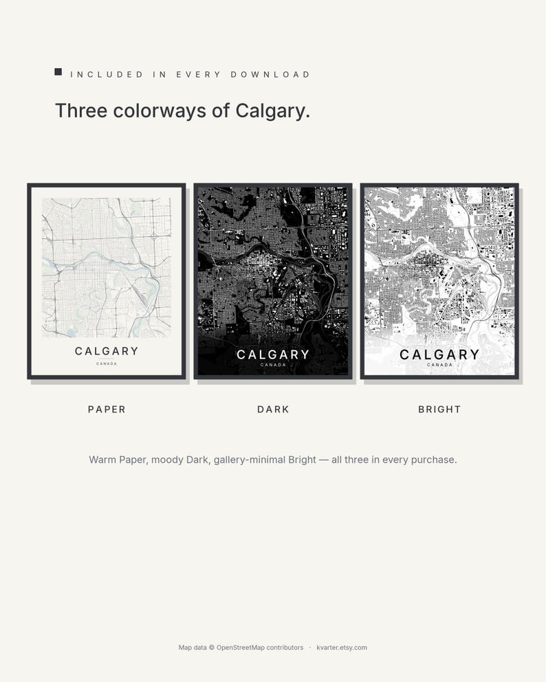Calgary map wall art — Listing image 02 — colorways