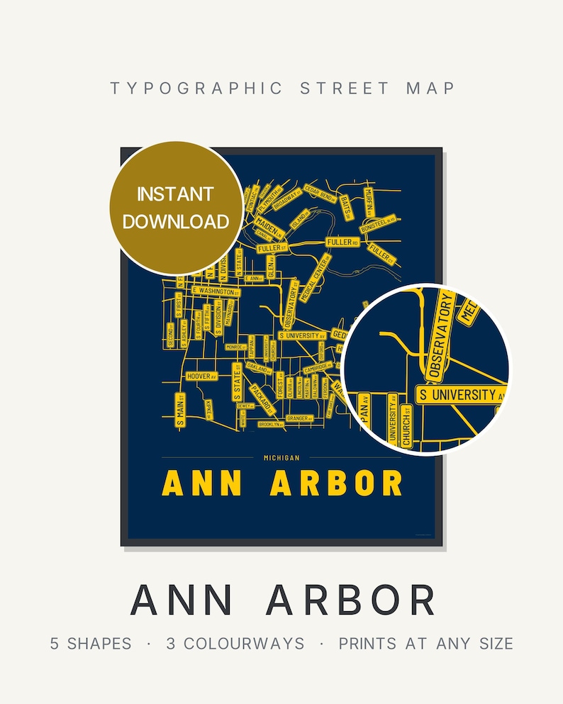 Ann Arbor map wall art — Listing image 01 — hero