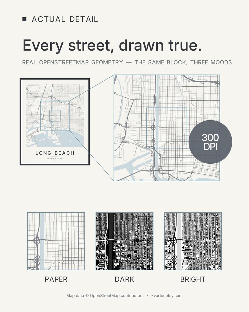 Long Beach map wall art — Listing image 04 — detail