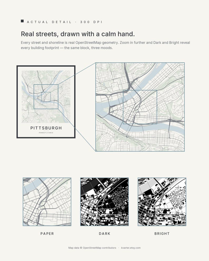 Pittsburgh map wall art — Listing image 04 — detail