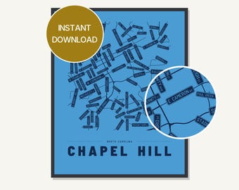 Chapel Hill North Carolina Street Map Print, Typography City Wall Art (Digital Download)