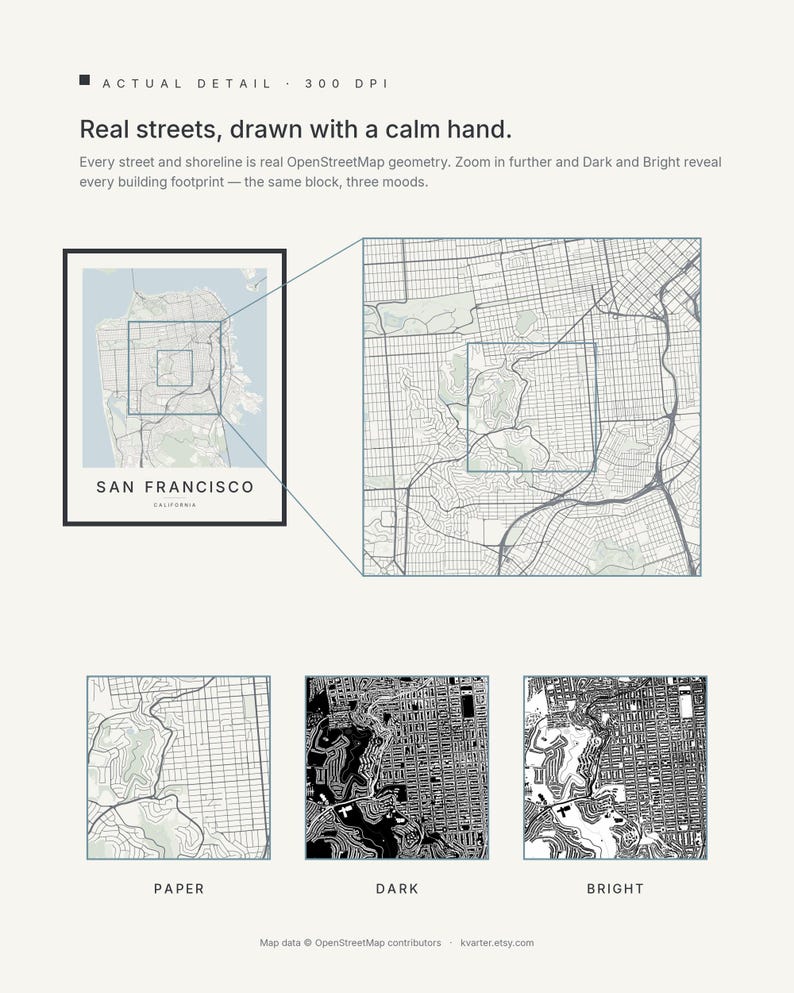 San Francisco map wall art — Listing image 04 — detail