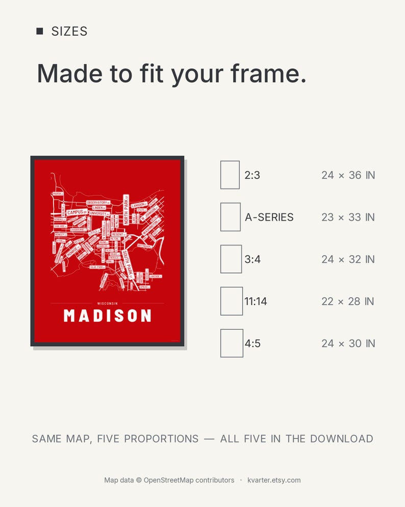 Madison map wall art — Listing image 08 — sizes