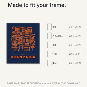 Champaign map wall art — Listing image 08 — sizes