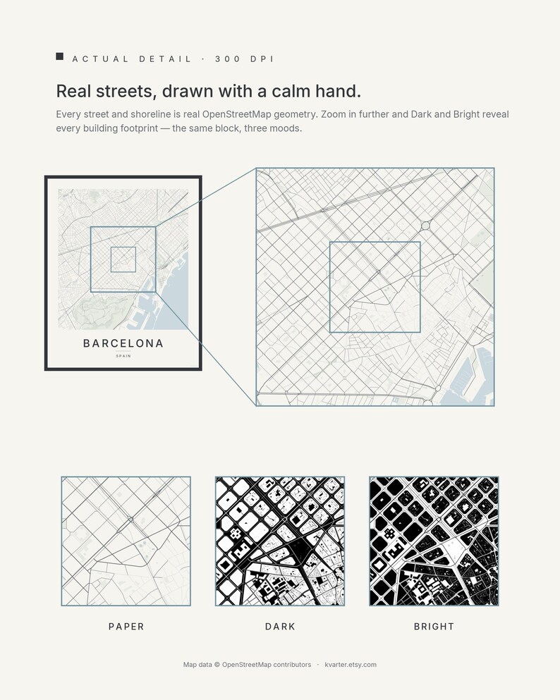 Barcelona map wall art — Listing image 04 — detail