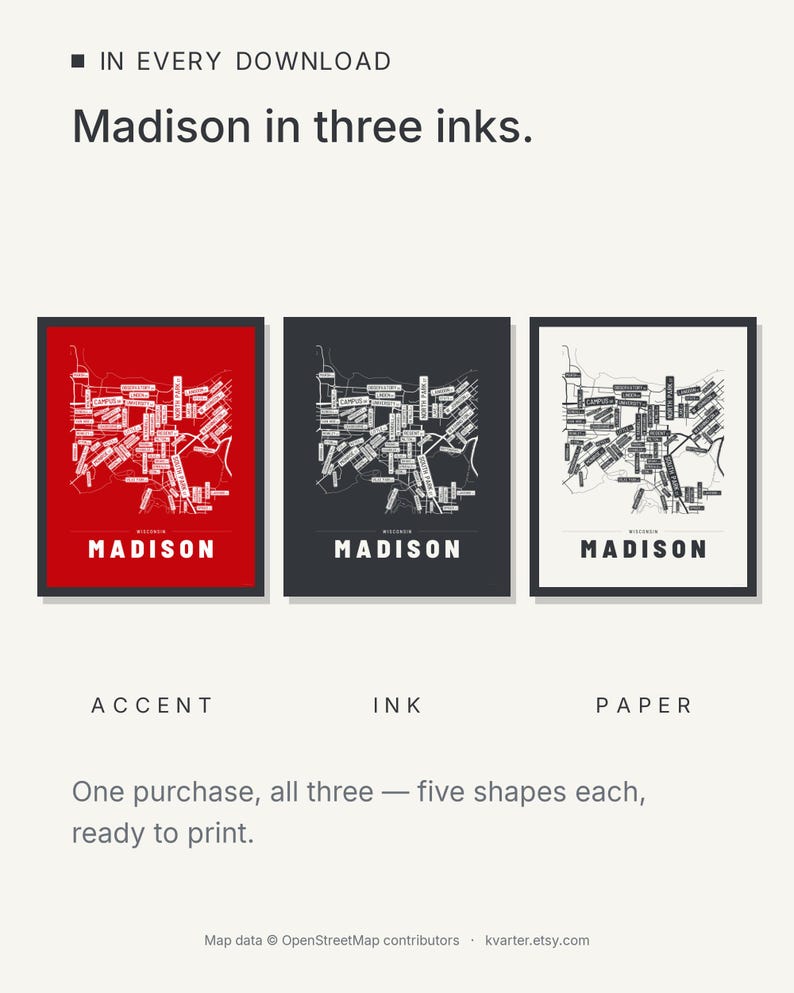 Madison map wall art — Listing image 05 — colorways