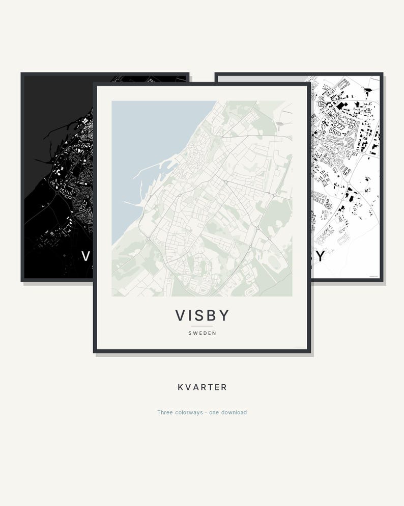 Visby Map Print, Wall Art, Printable, Digital Download, Minimalist City Map, Scandi Poster, Housewarming Gift image 1