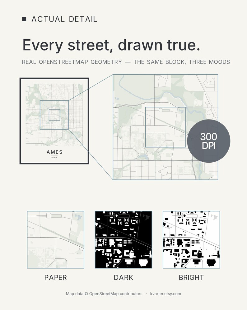 Ames map wall art — Listing image 08 — hero dark