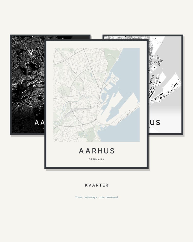 Aarhus Map Print, Wall Art, Printable, Digital Download, Minimalist City Map Poster, Scandi Housewarming Gift image 1