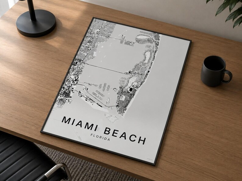 Miami Beach map wall art — Photo of the poster in an interior