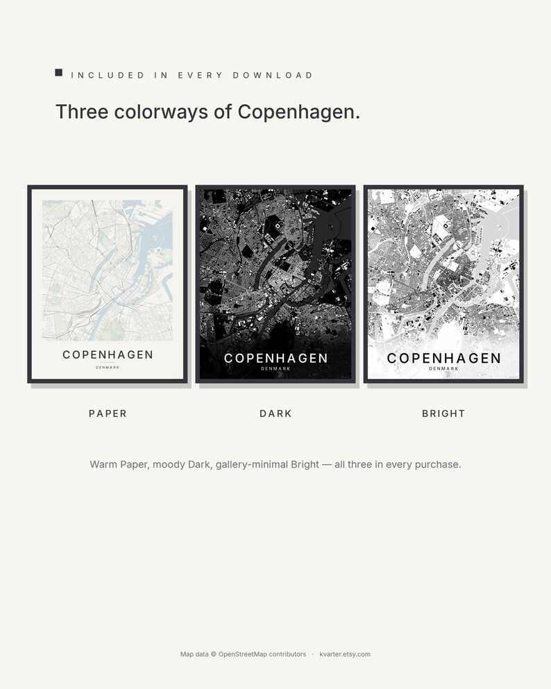 Copenhagen Map Print, Wall Art, Printable, Digital Download, City Map Poster, Scandi Decor, Housewarming Gift image 2