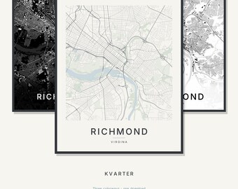 Richmond Map Print, Richmond Poster, Modern Wall Art, Minimalist City Map, United States Printable, Digital Download, Housewarming Gift