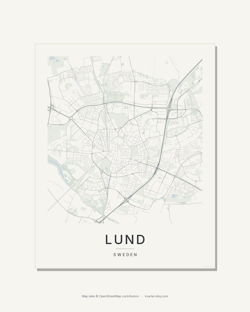 Lund Map Print, City Poster Wall Art, Printable Digital Download, Minimalist Scandinavian City Map, Housewarming Gift image 8