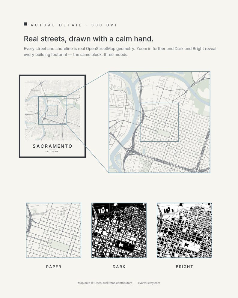 Sacramento map wall art — Listing image 06 — sizes
