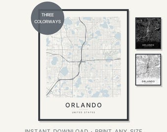 Orlando Florida Stadtplan-Druck, minimalistische Stadt-Wandkunst (Digitaler Download)