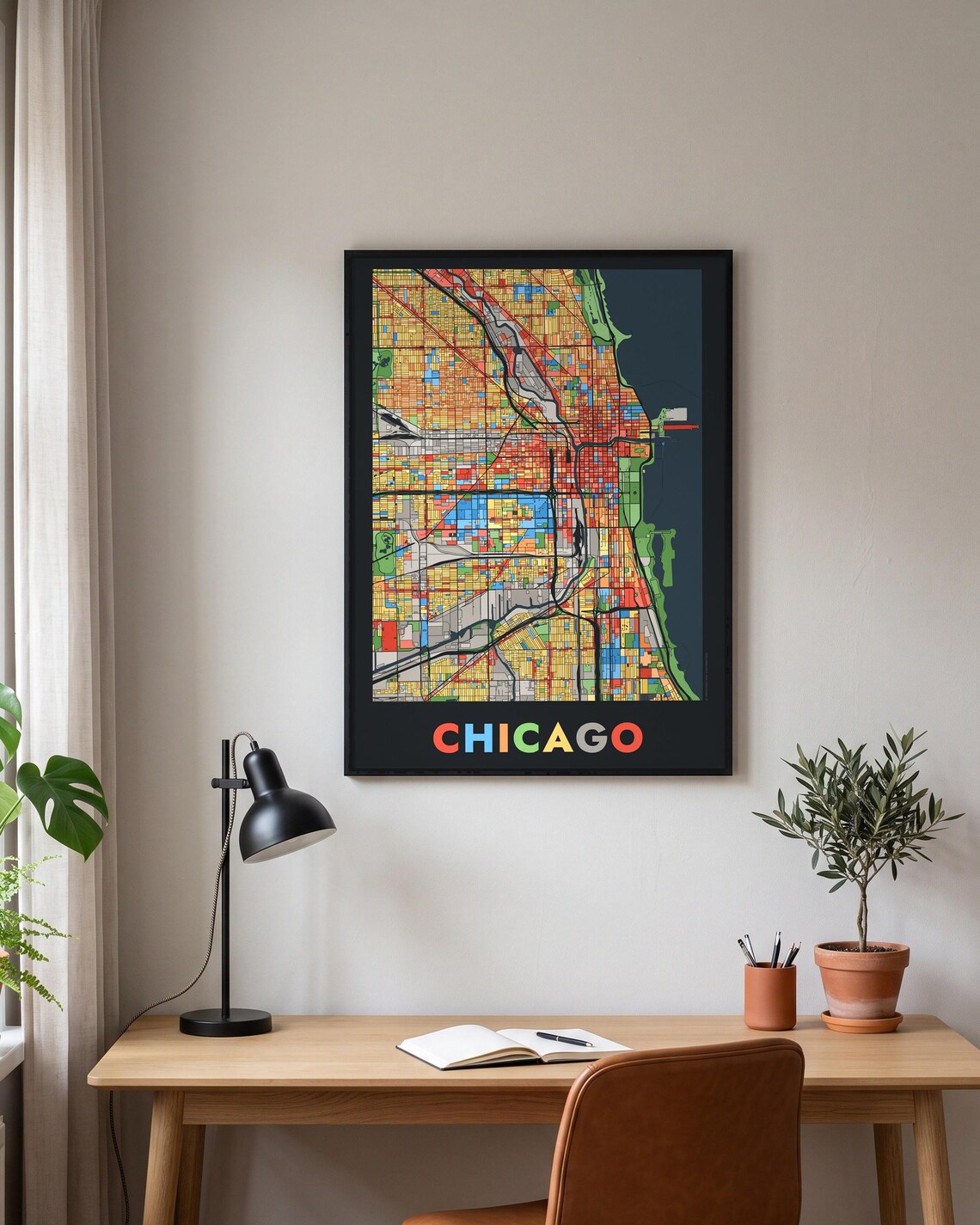 Chicago Illinois Colorful City Map Print, Mosaic Wall Art (digital ...