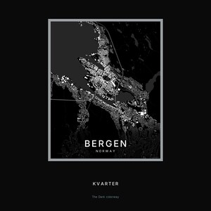 Bergen-Stadtplan als Kunstdruck, Wandbild zum Ausdrucken, Digitaler Download, Minimalistisches Stadtplan-Poster, Skandinavische Deko, Einzugsgeschenk Bild 8