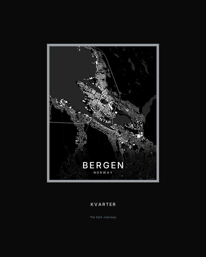 Bergen-Stadtplan als Kunstdruck, Wandbild zum Ausdrucken, Digitaler Download, Minimalistisches Stadtplan-Poster, Skandinavische Deko, Einzugsgeschenk Bild 8
