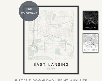 East Lansing Michigan Map Print, Minimalist City Wall Art (Digital Download)
