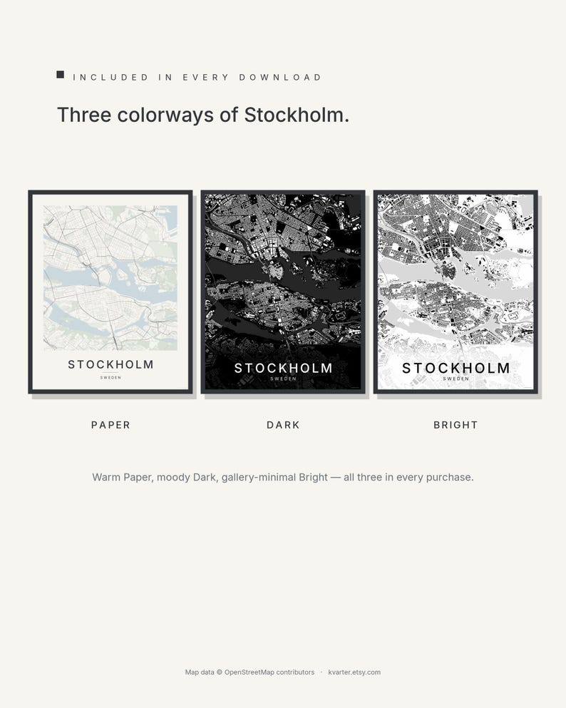 Stockholm Map Print, Stockholm Poster, Scandinavian Wall Art, Minimalist City Map, Sweden Printable, Digital Download, Housewarming Gift image 2