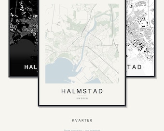 Mapa Halmstad, wydruk, plakat Halmstad, skandynawska sztuka ścienna, minimalistyczna mapa miasta, Szwecja do druku, pobranie cyfrowe, prezent na parapetówkę